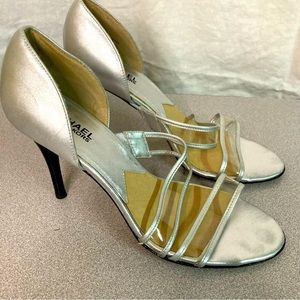 Silver Metallic and Vinyl Heels USA Size 8 1/2 M